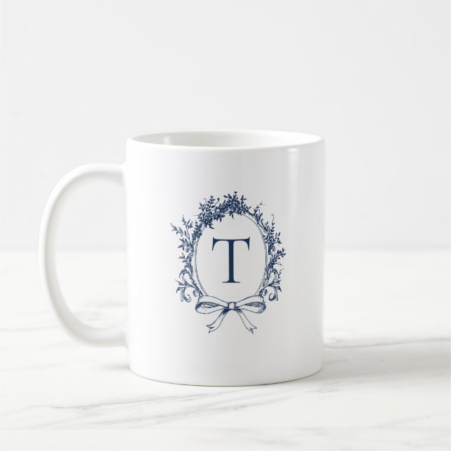 Mug Monogramme Botanique Bleu Vintage (Gauche)