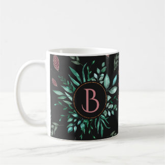 Mug Monogramme botanique chic en vert, vin-rouge et no