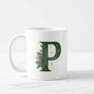 Mug Monogramme botanique de Noël P Holly