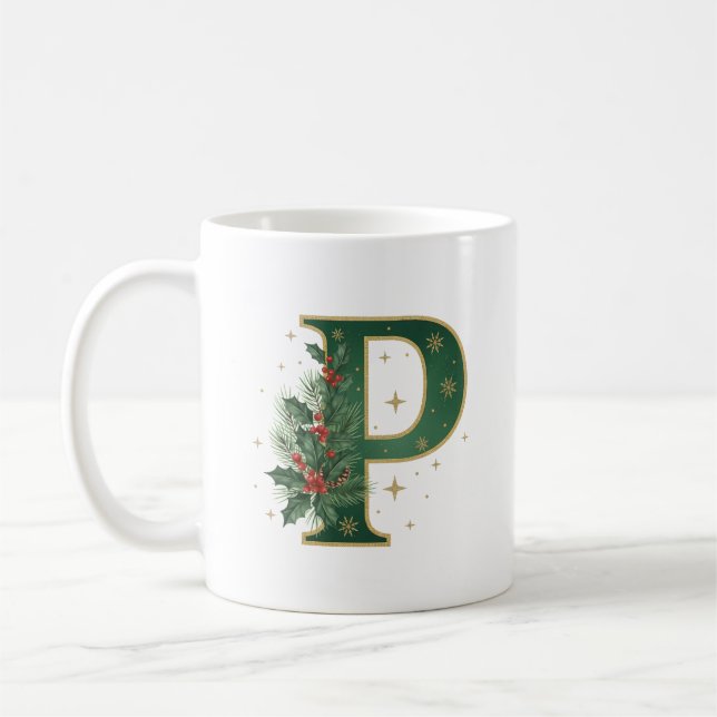 Mug Monogramme botanique de Noël P Holly (Gauche)