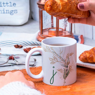 Mug Monogramme Botanique Eucalyptus Moderne Premium