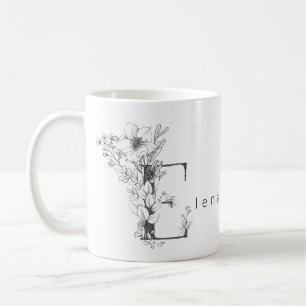 Mug Monogramme botanique floral "E" Texte personnalisé