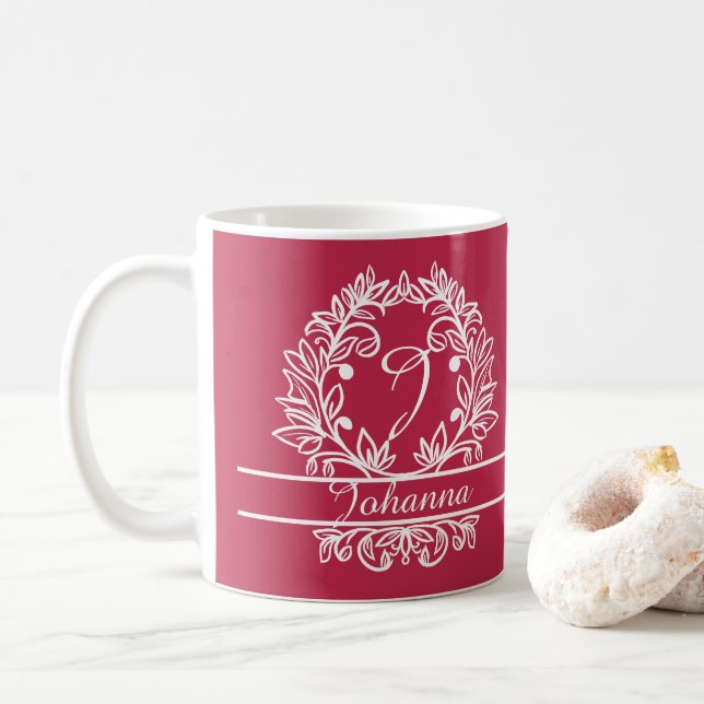 Mug Monogramme botanique floral - Élégant texte person (Avec donut)