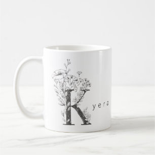 Mug Monogramme botanique floral "K" Texte personnalisé