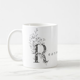 Mug Monogramme botanique floral "R" Texte personnalisé