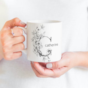 Mug Monogramme Botanique Floral Texte Élégant Person