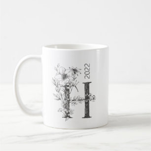 Mug Monogramme Botanique Floral Texte Élégant Person