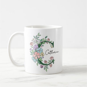 Mug Monogramme Botanique Floral Texte Personnalisé É