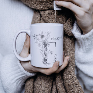Mug Monogramme Botanique Floral Texte Personnalisé É
