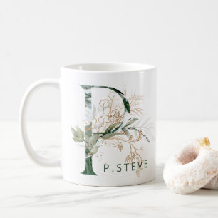 Mug Monogramme botanique personnalisé en or Eucalyptus
