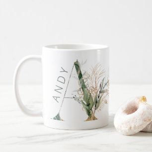Mug Monogramme botanique personnalisé en or Eucalyptus