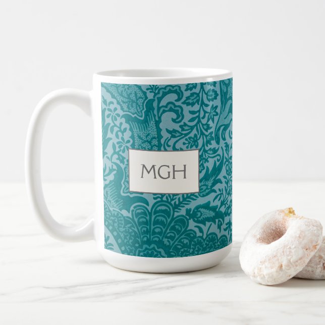 Mug Monogramme botanique sarcelle vintage de William M (Avec donut)