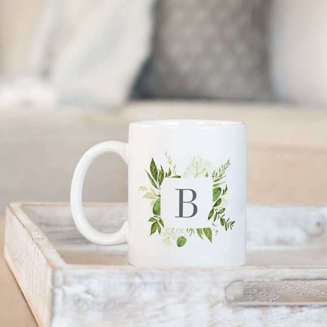 Mug Monogramme botanique vert de prairie sauvage (Créateur téléchargé)