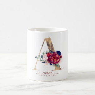 Mug Monogramme Bourgogne florale Rouge et bleu marine