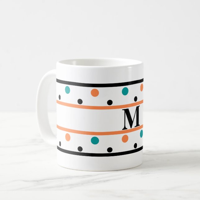 Mug Monogramme brûlé orange Turquoise Pois verts (Devant gauche)