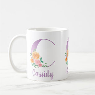 Mug Monogramme C Fleurs Aquarelle Violet Personnalisé