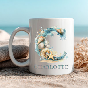 Mug Monogramme C Initial de la Côte Personnalisé Plage