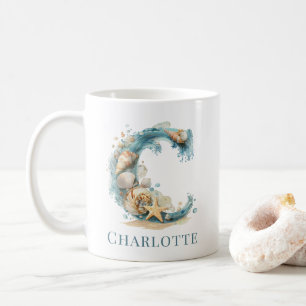 Mug Monogramme C Initial de la Côte Personnalisé Plage