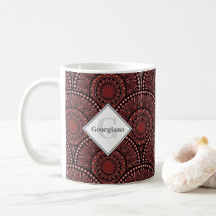 Mug Monogramme Cabernet Coral Whirl Dot Mandala Deco
