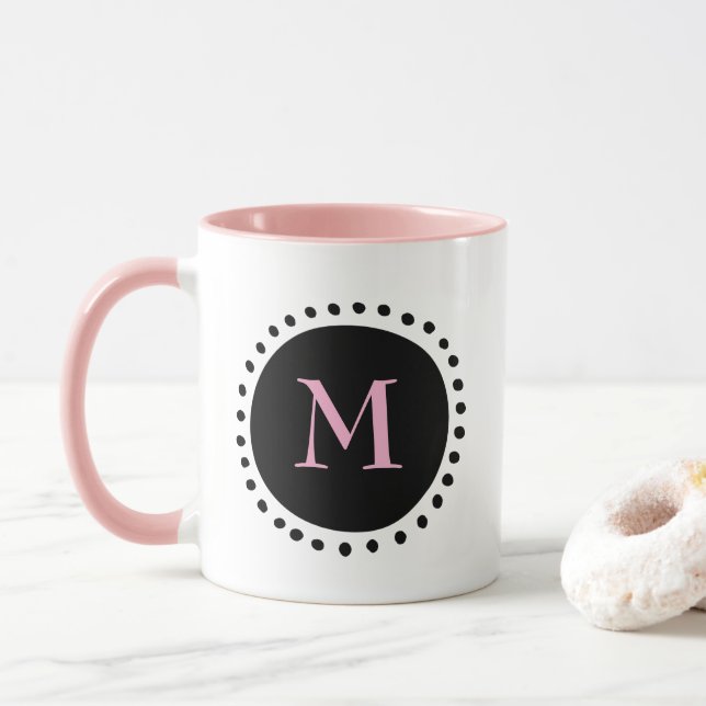 Mug Monogramme Cercle Noir rose deux tons (Avec donut)