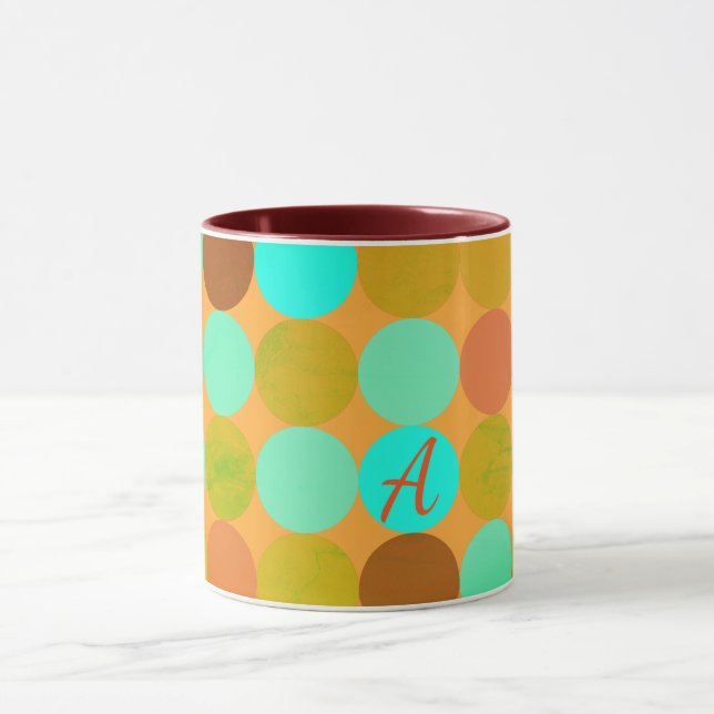 Mug Monogramme Cercles Turquoise Bleu Vert & Orange (Centre)