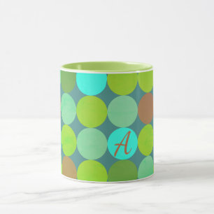 Mug Monogramme Cercles Vert Citron Turquoise & Rouille
