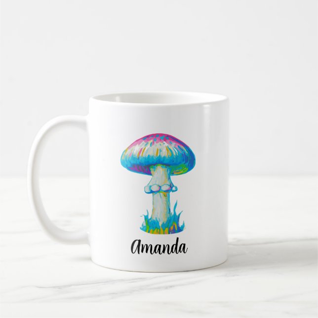 Mug Monogramme Champignons colorés Ajouter Votre Nom (Gauche)