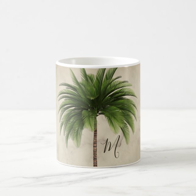 Mug Monogramme Chic Marbré Tropical Palm Tree (Centre)