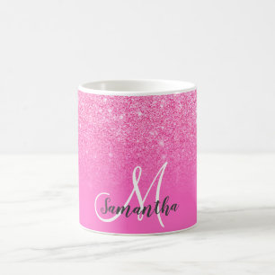 Mug Monogramme chic rose parties scintillant ombre ajo