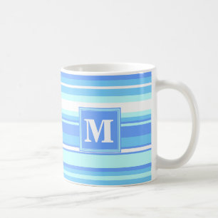 Mug Monogramme ciel bandes bleues