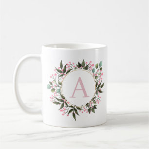 Mug Monogramme circulaire rose modifiable initial
