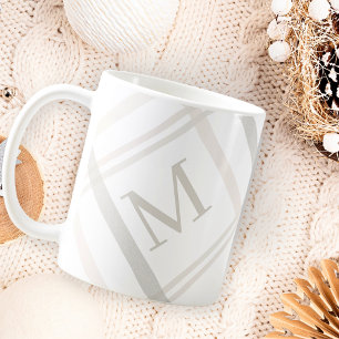 Mug Monogramme Classic Élégant Minimal Blanc Nom Plaid