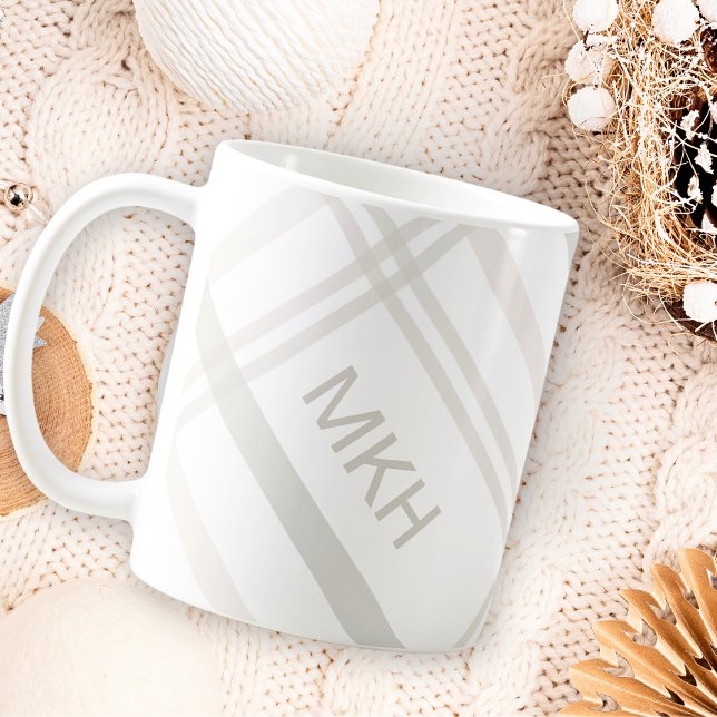 Mug Monogramme Classic Élégant Minimal Blanc Nom Plaid (Créateur téléchargé)