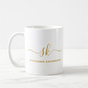 Mug Monogramme Classic Élégant Minimal Gold Script