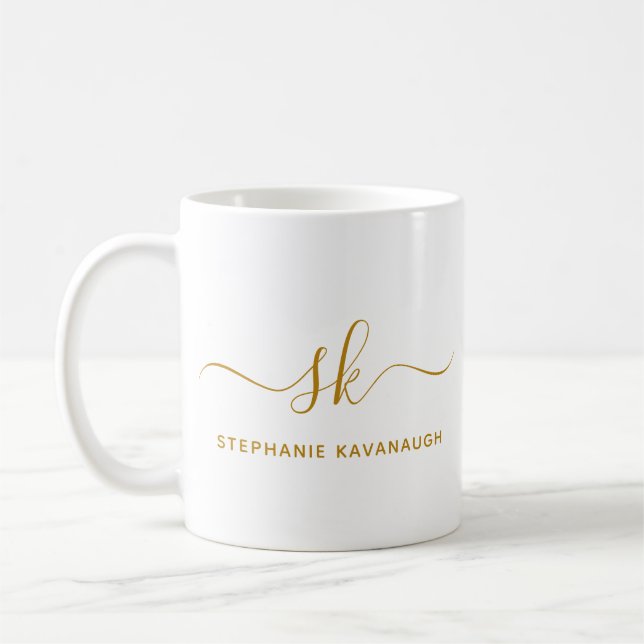 Mug Monogramme Classic Élégant Minimal Gold Script (Gauche)