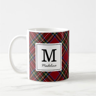 Mug Monogramme classique de vacances Tartan Rouge