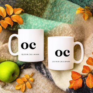 Mug Monogramme classique Élégant minimal Chic noir bla