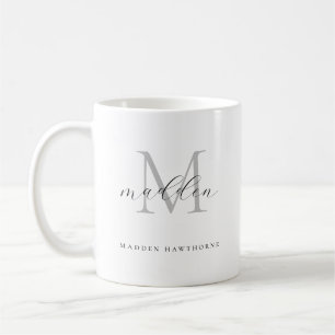 Mug Monogramme classique élégant noir blanc Nom du scr