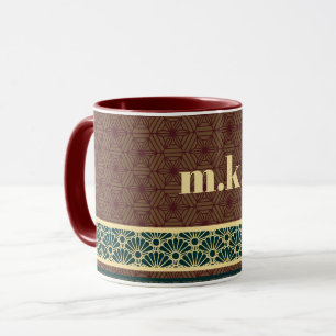 Mug Monogramme classique rouge vert Motif Kikkou