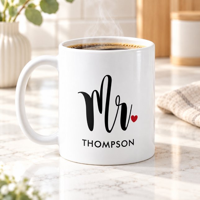 Mug Monogramme Cœur de M. Calligraphie Moderne (Créateur téléchargé)