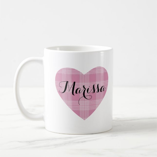 Mug Monogramme Coeur Tartan rose (Gauche)