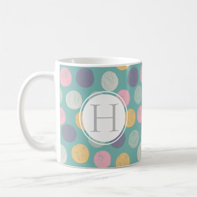 Mug monogramme coloré artistique pastel polka point (Gauche)