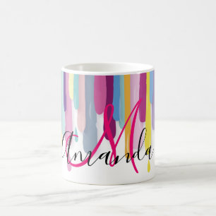 Mug Monogramme coloré d'abrégé sur égoutture de