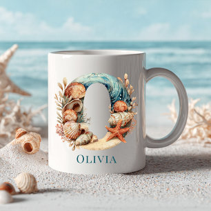Mug Monogramme côtier personnalisé O Initial Beach