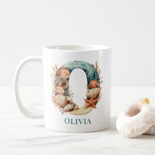 Mug Monogramme côtier personnalisé O Initial Beach