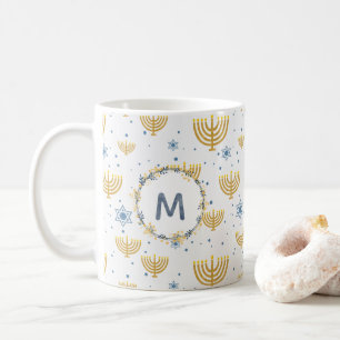 Mug Monogramme couleur bleu marine + Motif Hanoukka