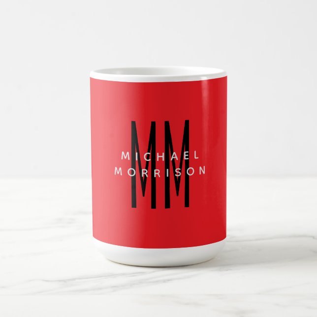 Mug Monogramme couleur rouge vif Lettres initiales Nom (Centre)