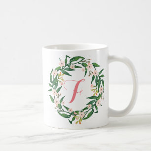 Mug Monogramme couronne florale, Anniversaire, Fête de