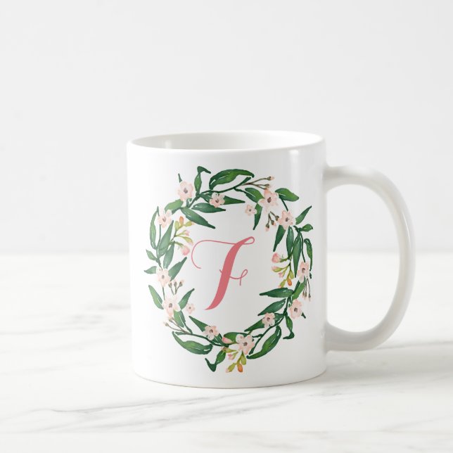 Mug Monogramme couronne florale, Anniversaire, Fête de (Droite)