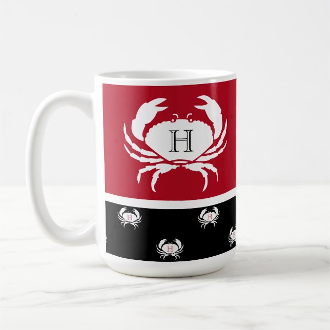 Mug Monogramme Crabe Noir Blanc Noir Nautique (Gauche)